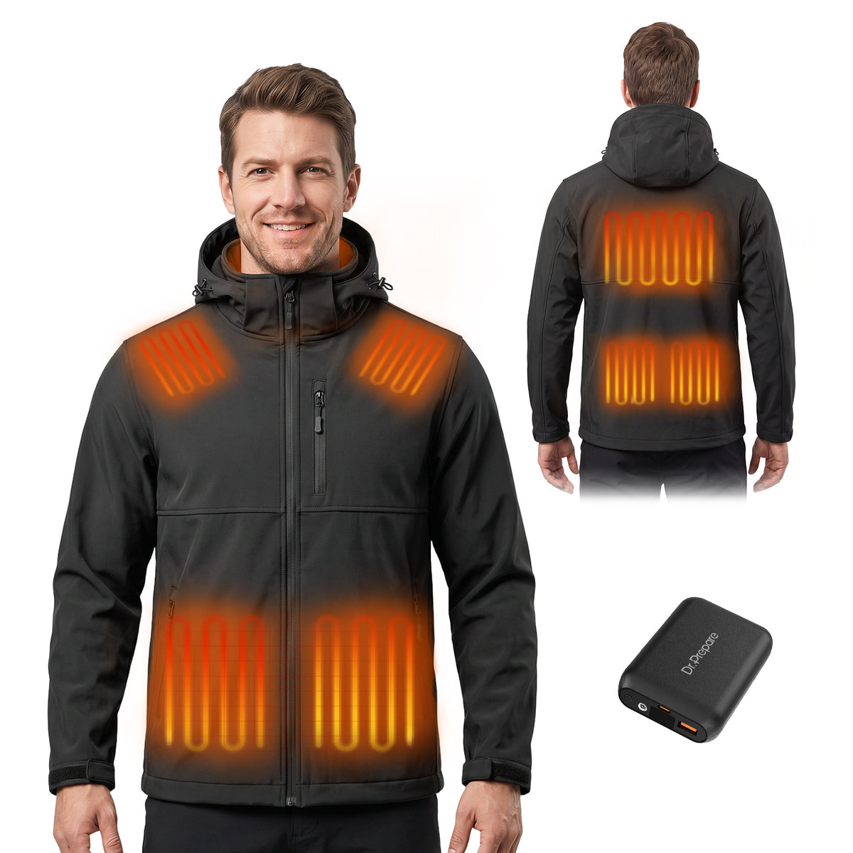 Dr.Prepare Men's Winter Jacket Waterproof Ski Snow Coat with 16000mah power bank