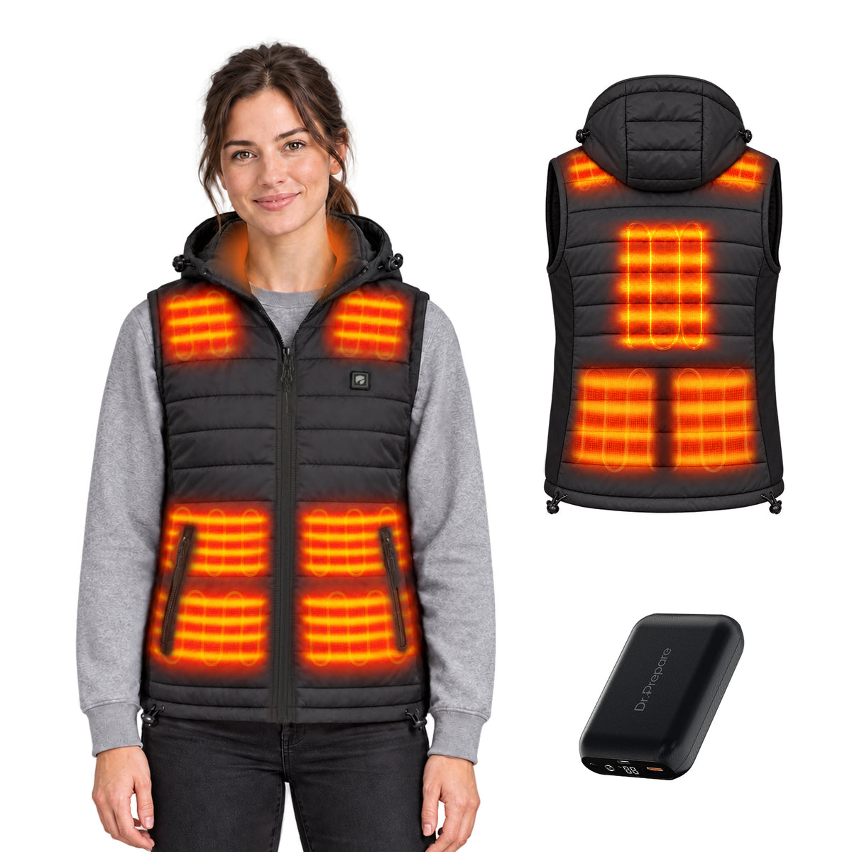 DR.PREPARE Electric Hooded Heated Vest with 16000mAh Battery Pack