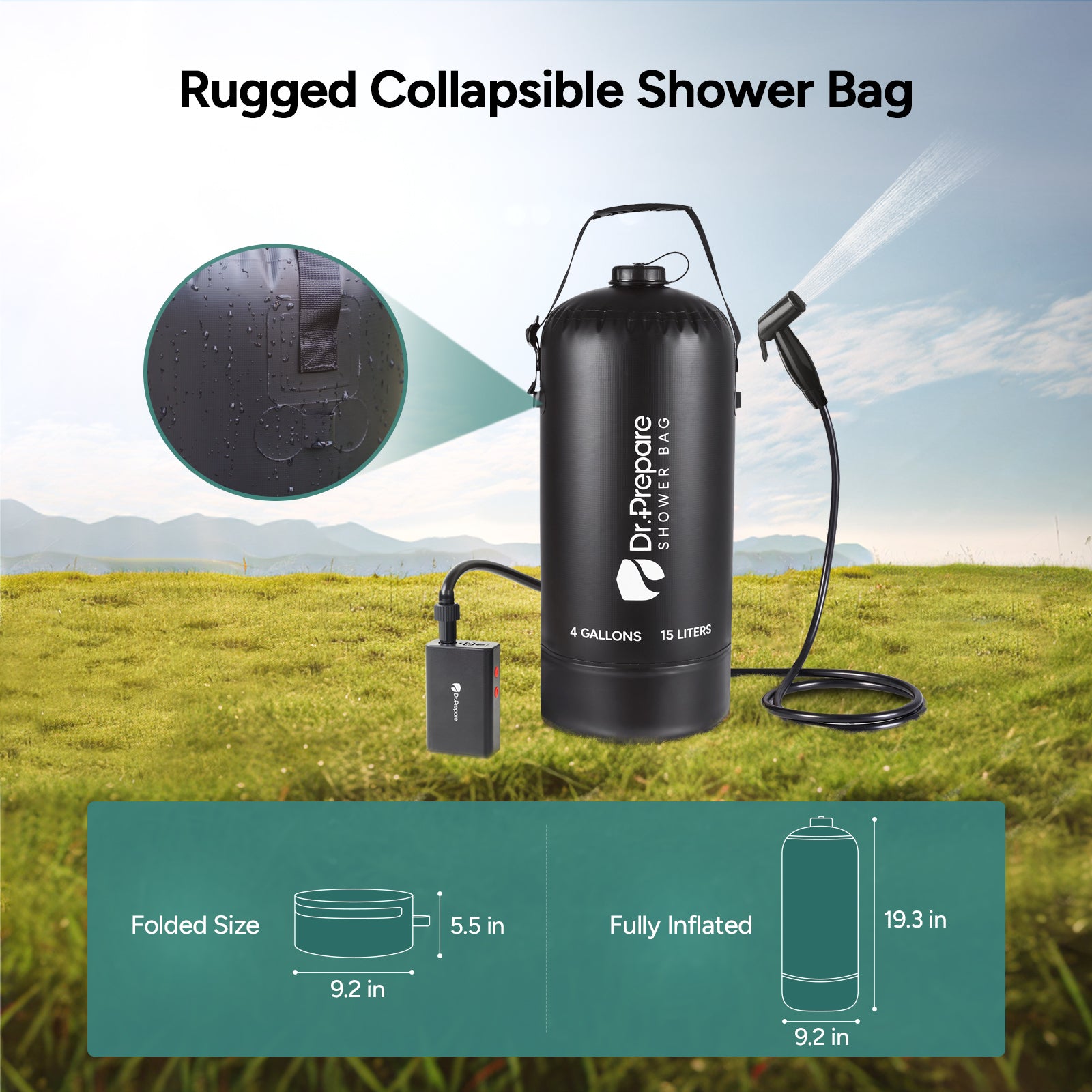 Dr.Prepare 15L Camping Shower Bag (4 Gallons)