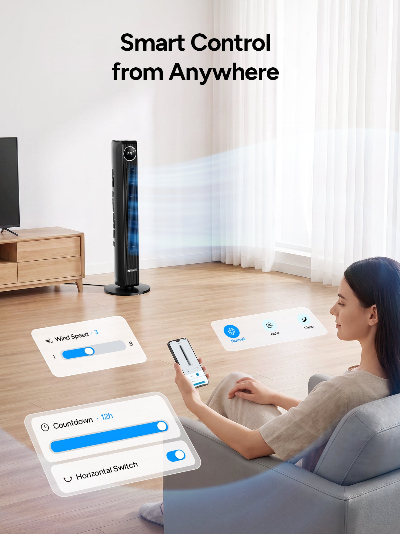 DR.PREPARE 40” Tower Fan with App & Remote Control