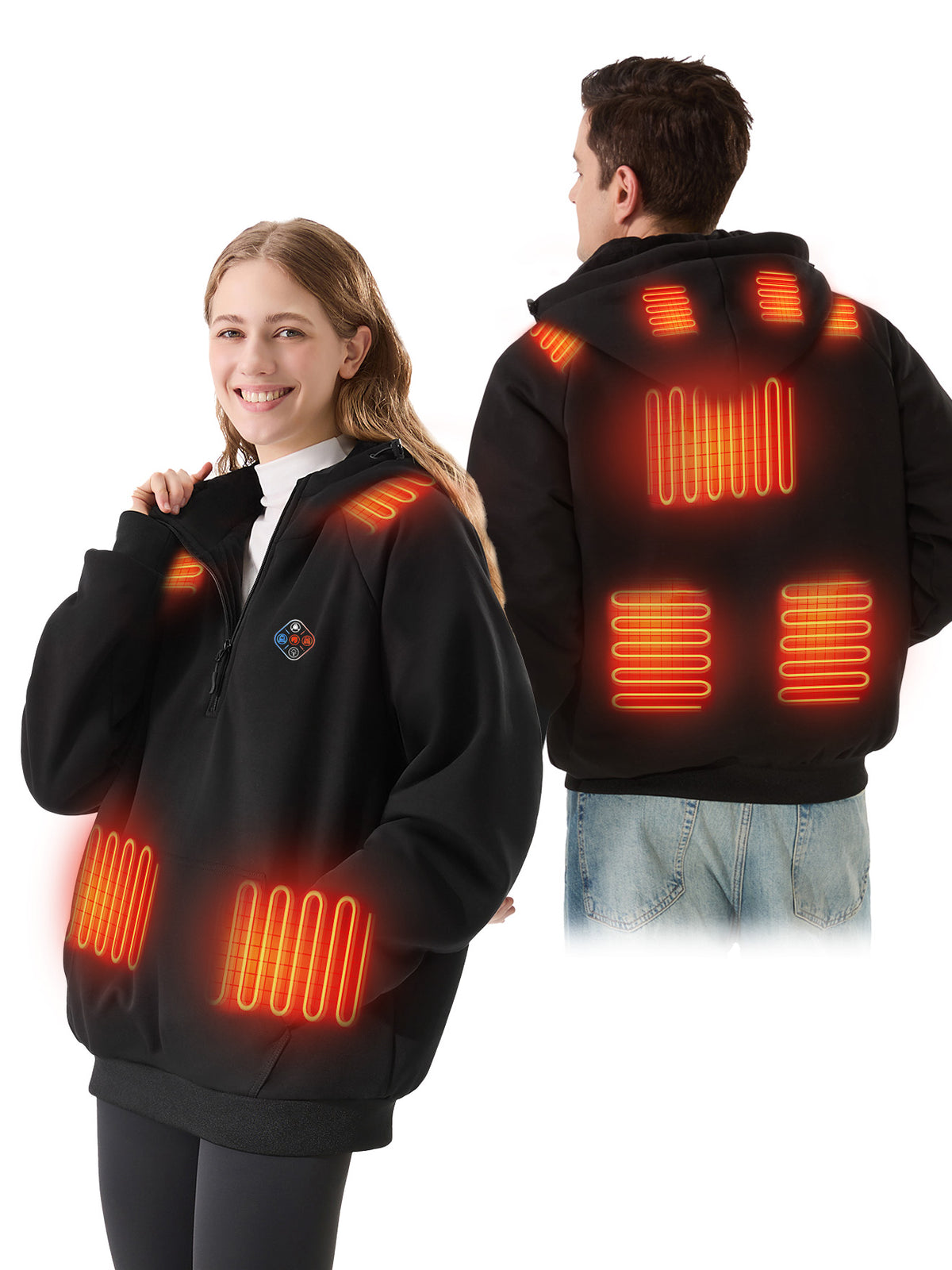 2026 New Upgrade Unisex Heated Hoodie with 16000mAh Power Bank - Black S-2XL
