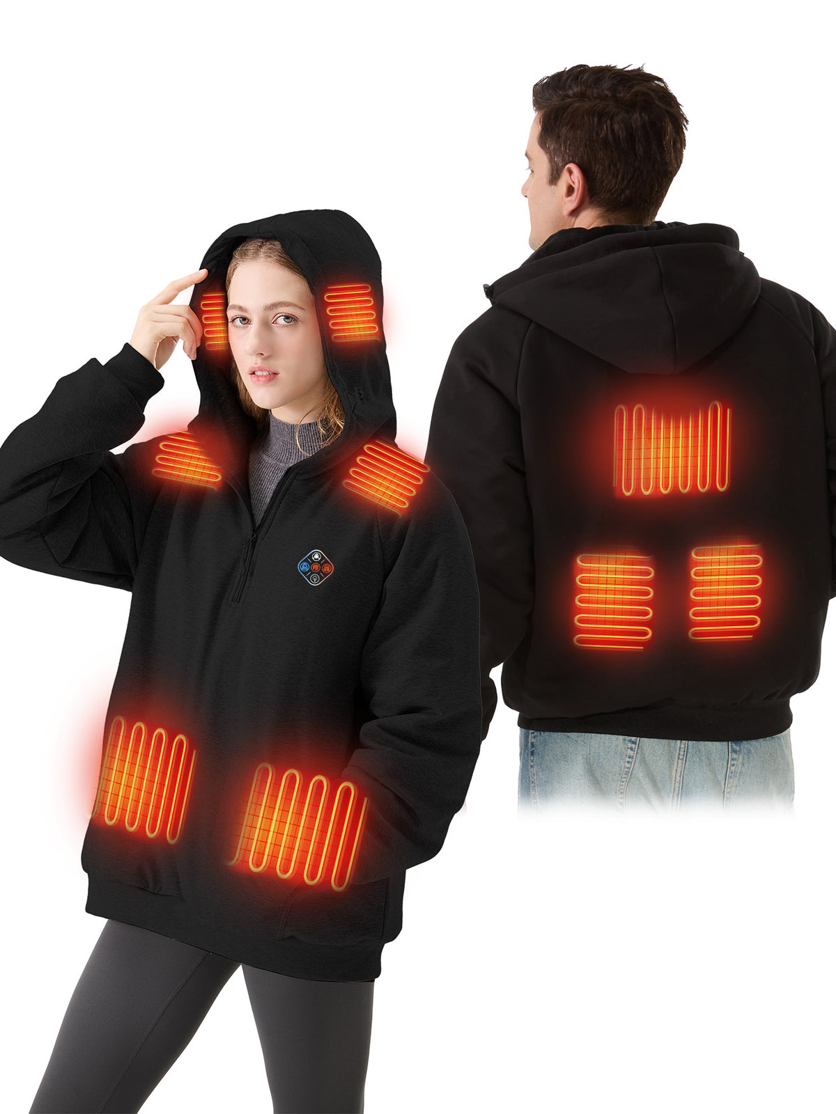 2026 New Upgrade Unisex Heated Hoodie with 16000mAh Power Bank - Black S-2XL