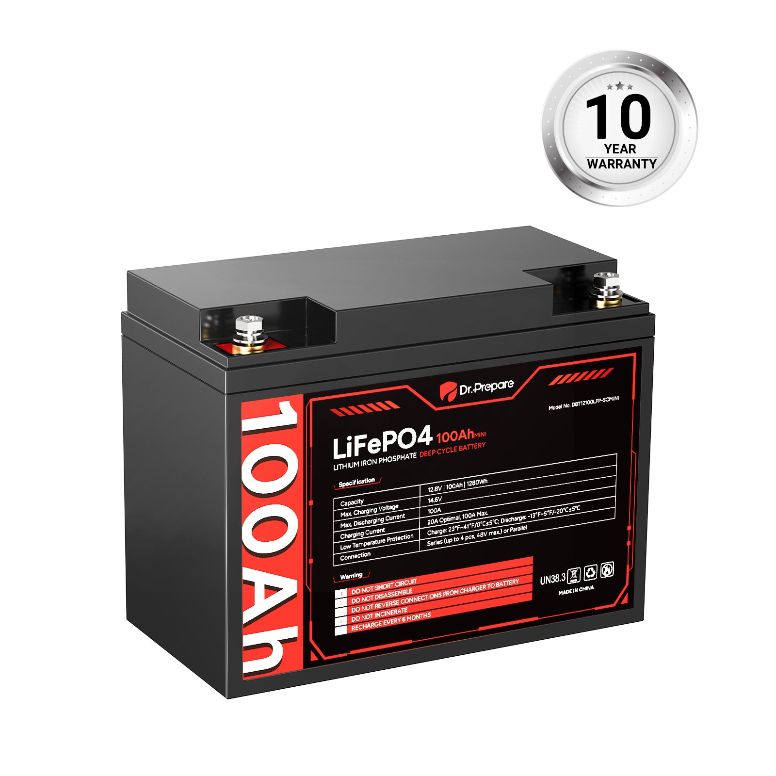 12V 100Ah Mini LiFePO4 Lithium Deep Cycle Battery [10-Year Warranty]