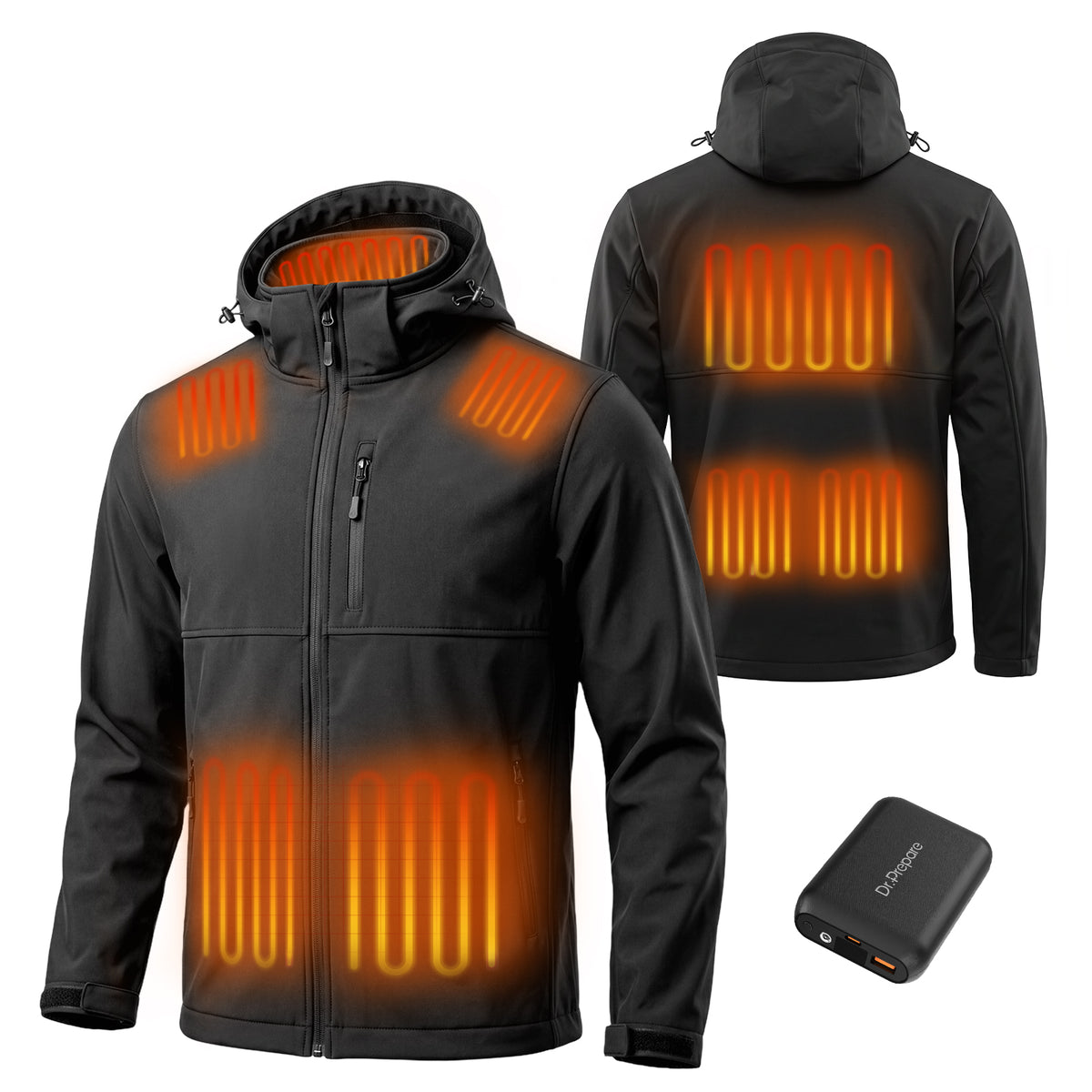 Dr.Prepare Men's Winter Jacket Waterproof Ski Snow Coat with 16000mah power bank