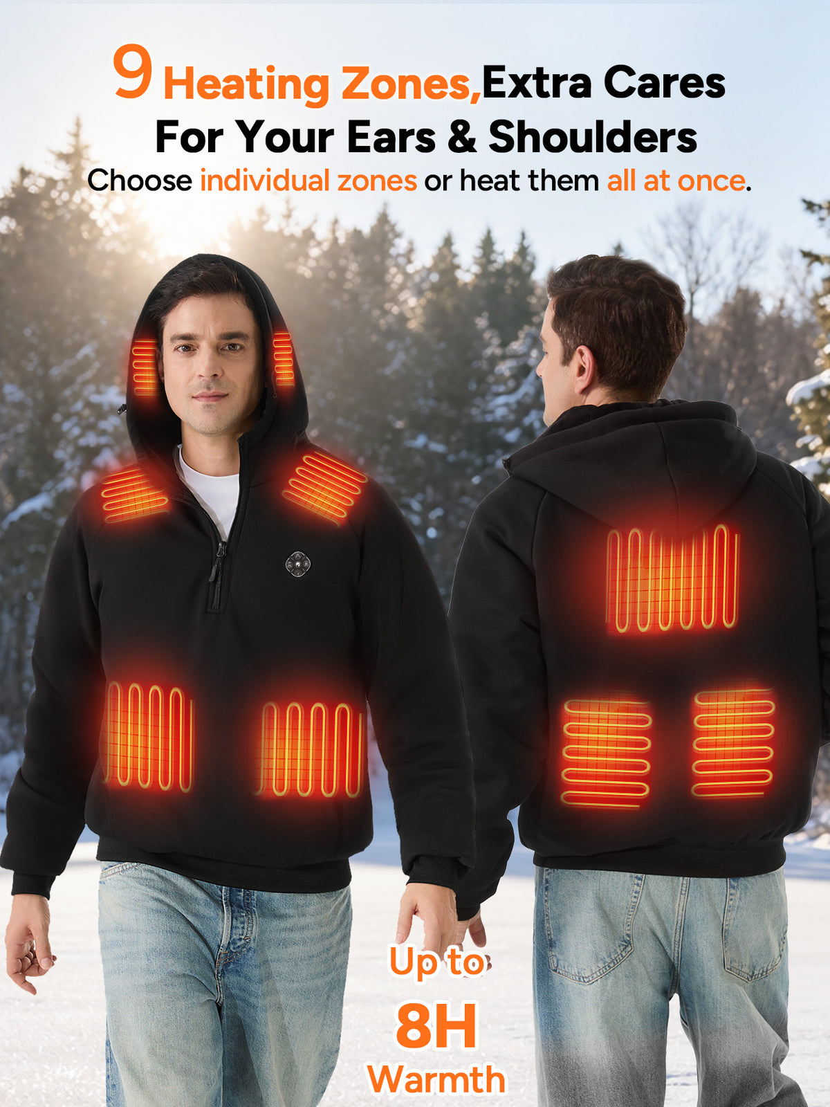 2026 New Upgrade Unisex Heated Hoodie with 16000mAh Power Bank - Black S-2XL