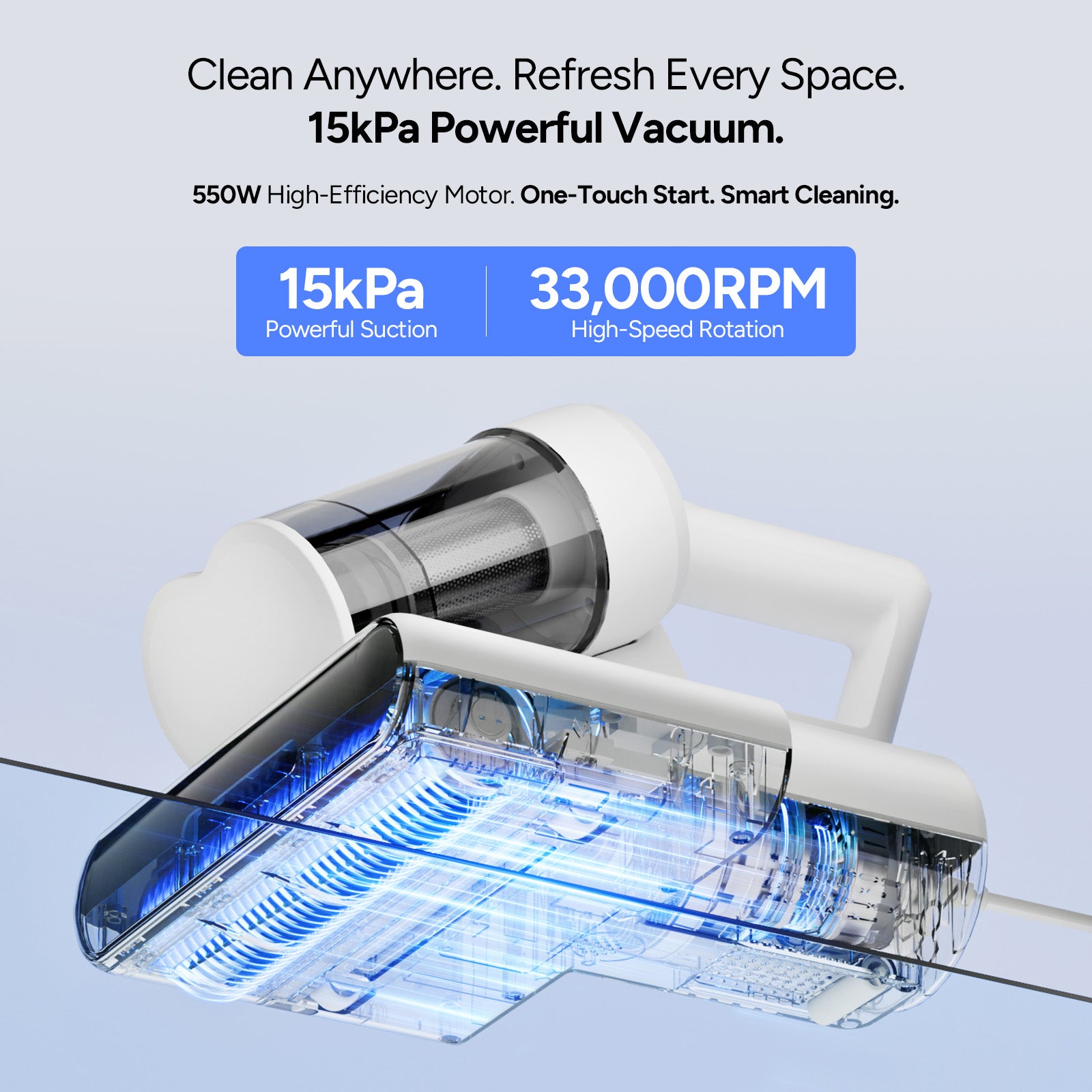 Dr.Prepare Mattress Vacuum, 15kPa Suction, 500WCorded Bed Vacuum, UV-C&Heat