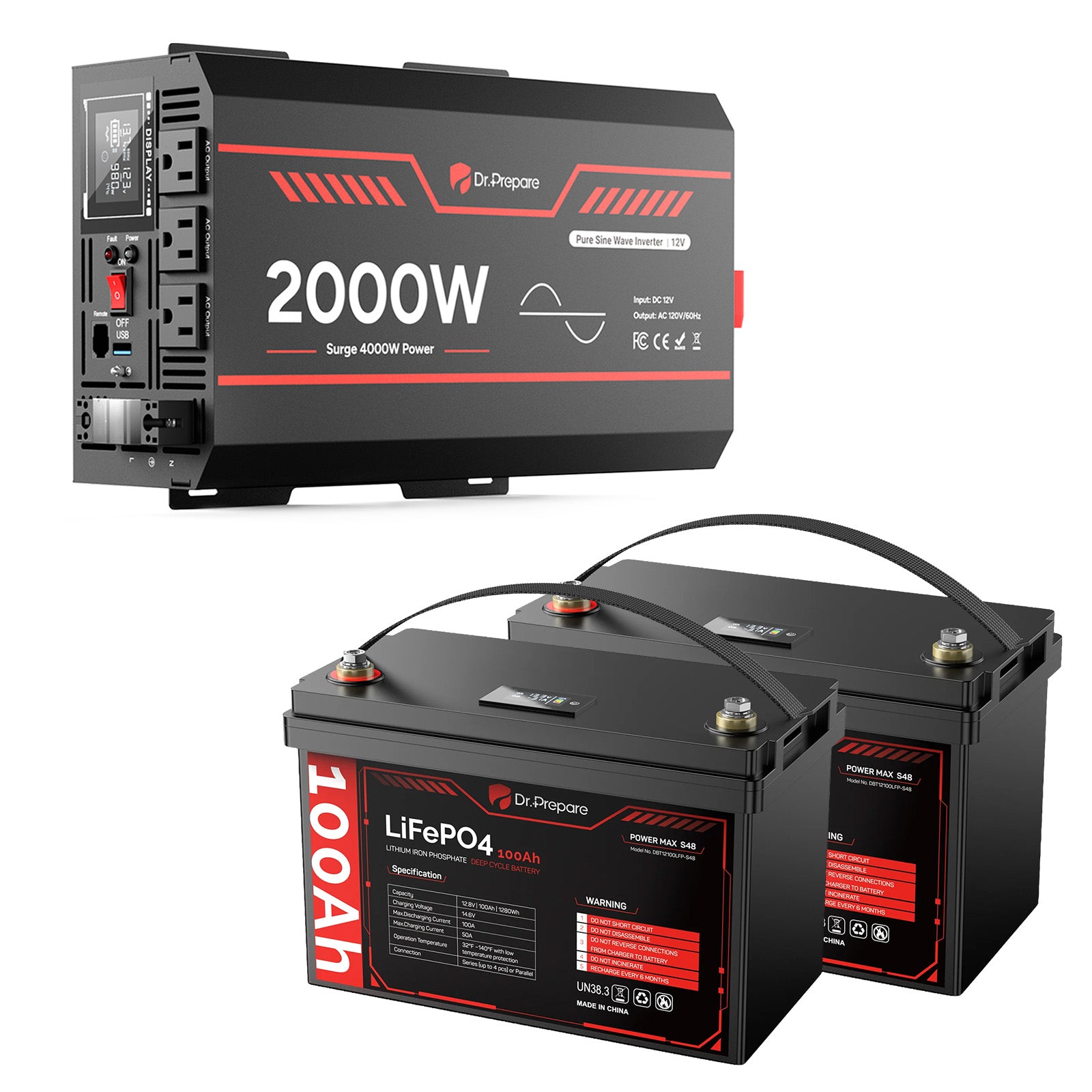 2000W 12V Pure Sine Wave Inverter with LCD Display and Wired Remote Control