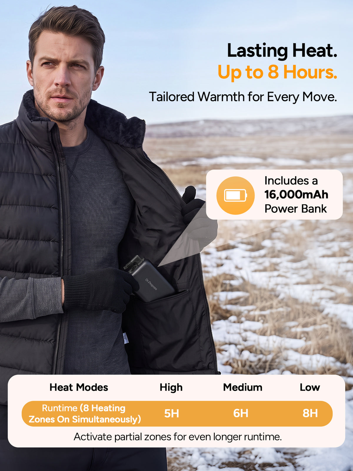 DR.PREPARE Men's Heated Vest with 16000mAh Battery, Lightweight Vest S-2XL