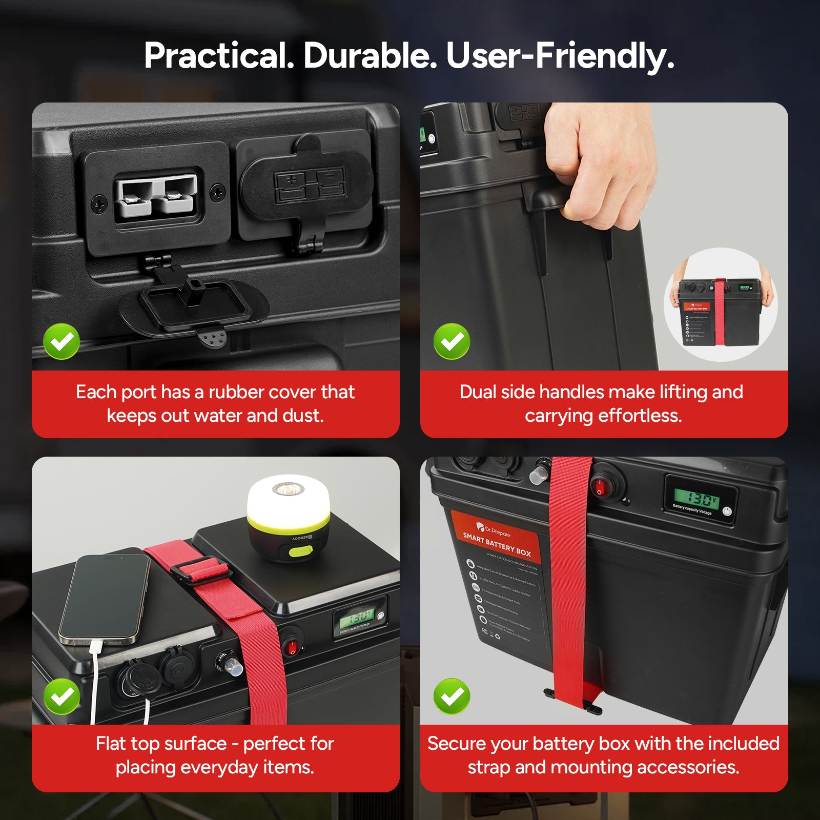 【Back Order 8/31] Smart Battery Box with USB, 12V/24V Cigarette Lighter, and Anderson Ports