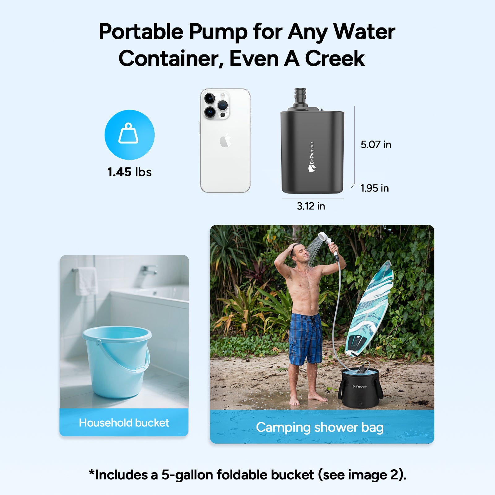 Dr.Prepare Dual Portable Shower Pump Kit (2×5000mAh)