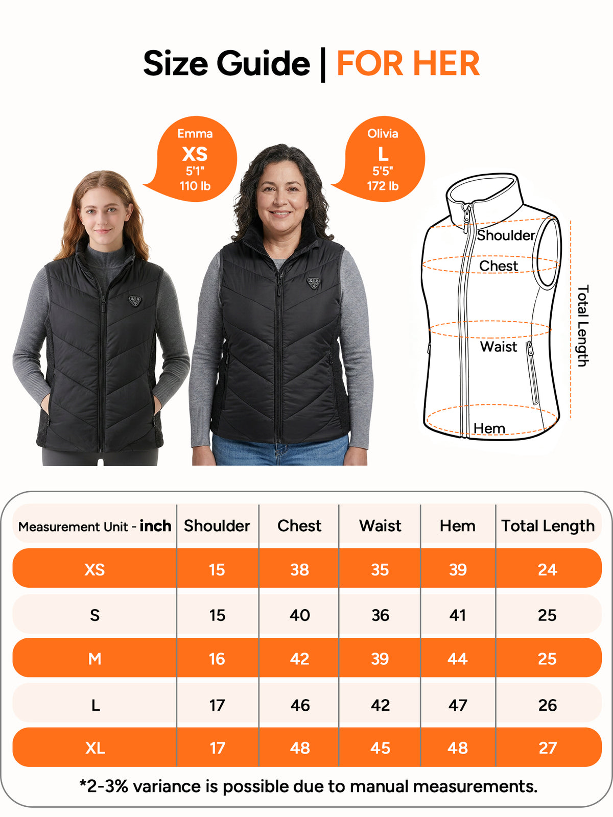 DR.PREPARE Heated Vest for Women, Contoured Fit, 16000mAh, 7.4V, 7H Heat XS-XL