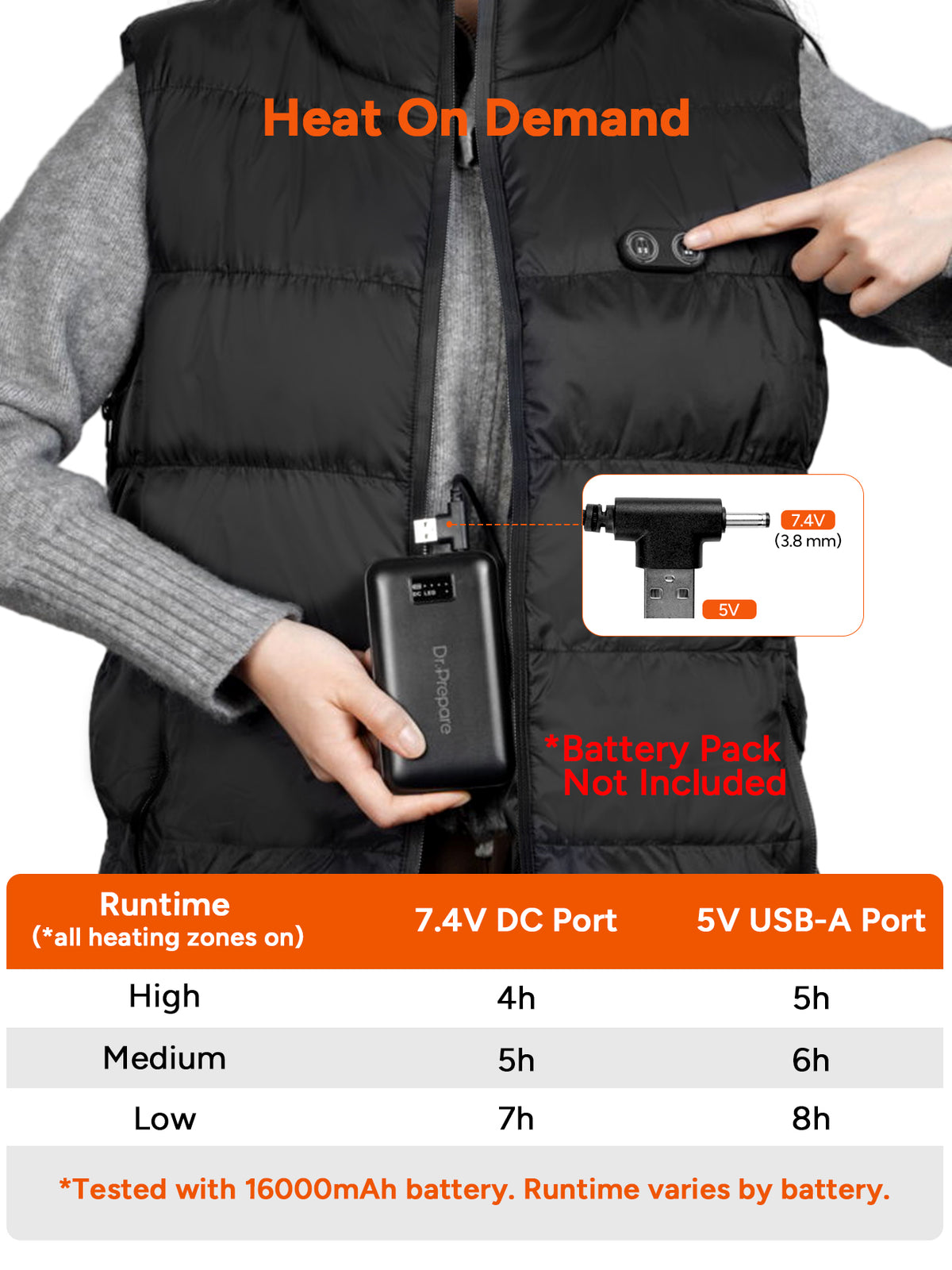 USB Electric Unisex Heated Vest with 10 Heating Zones