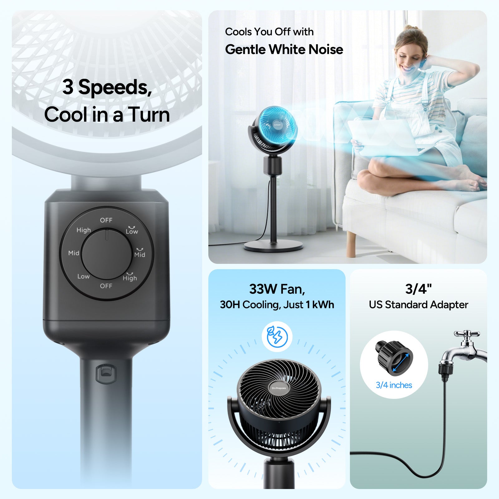 Oscillating Standing Fan with Misting Kit