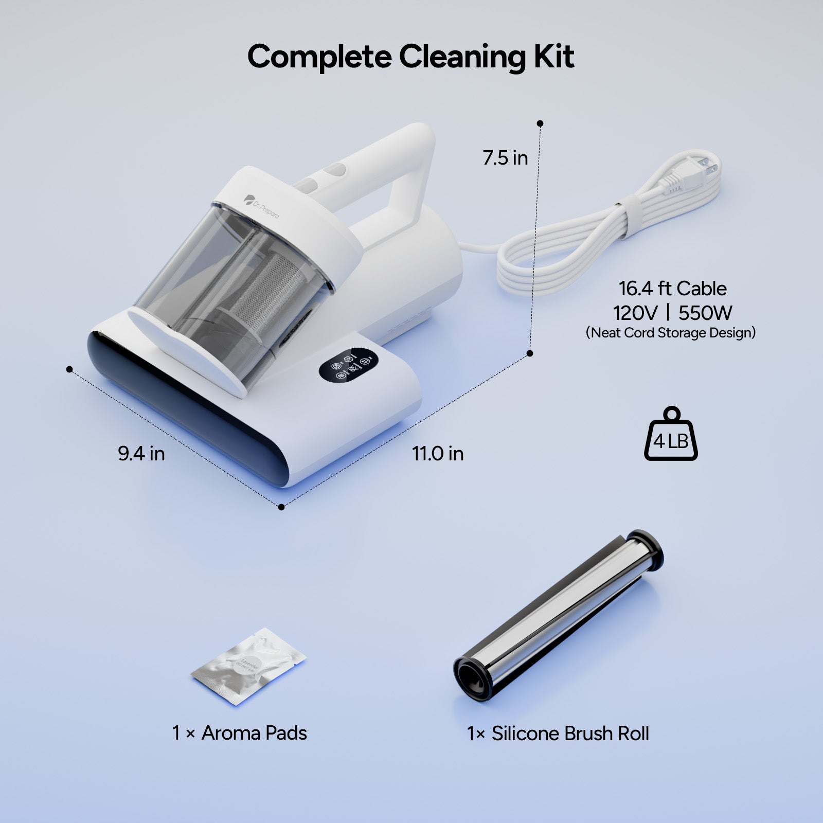 Dr.Prepare Mattress Vacuum, 15kPa Suction, 500WCorded Bed Vacuum, UV-C&Heat