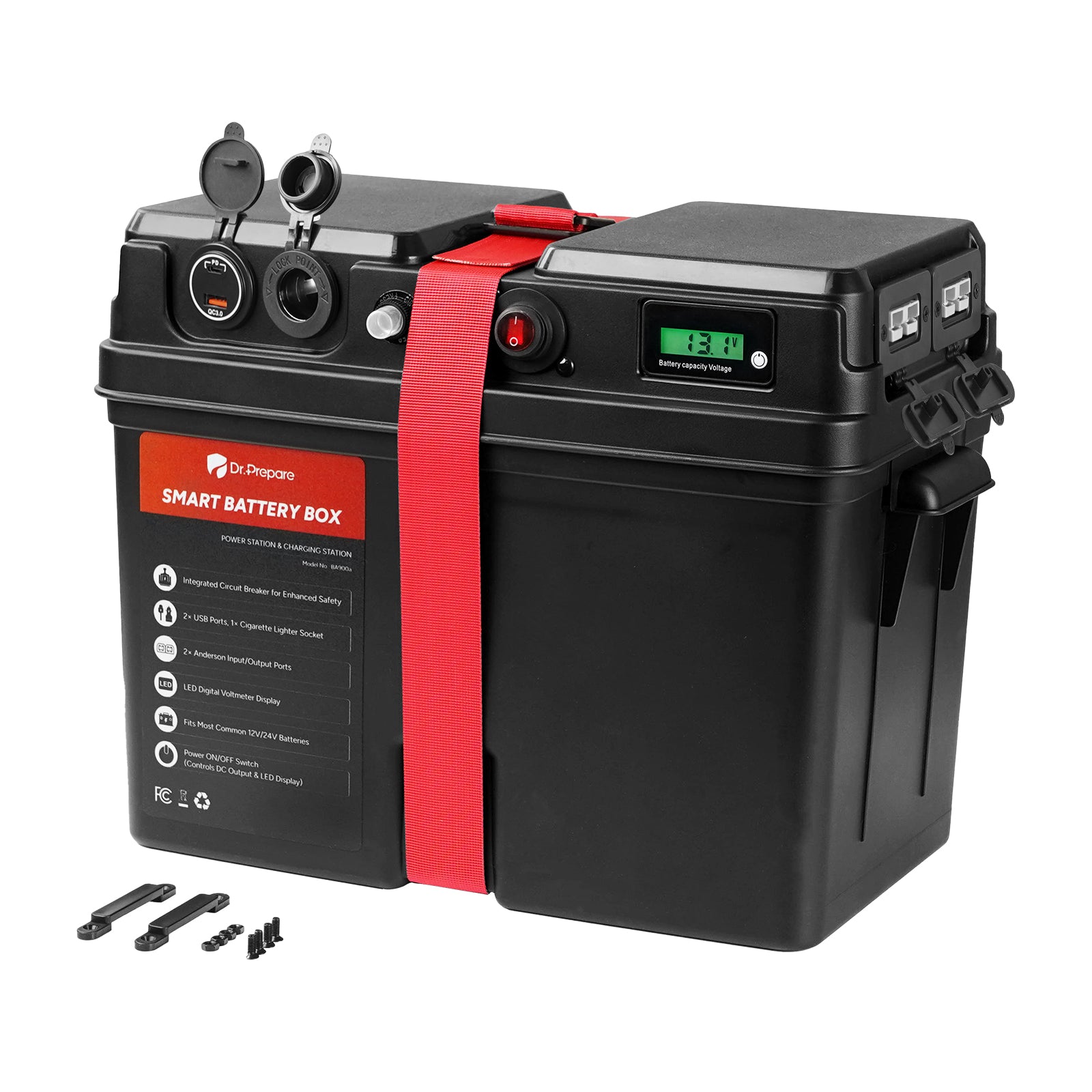 【Back Order 8/31] Smart Battery Box with USB, 12V/24V Cigarette Lighter, and Anderson Ports
