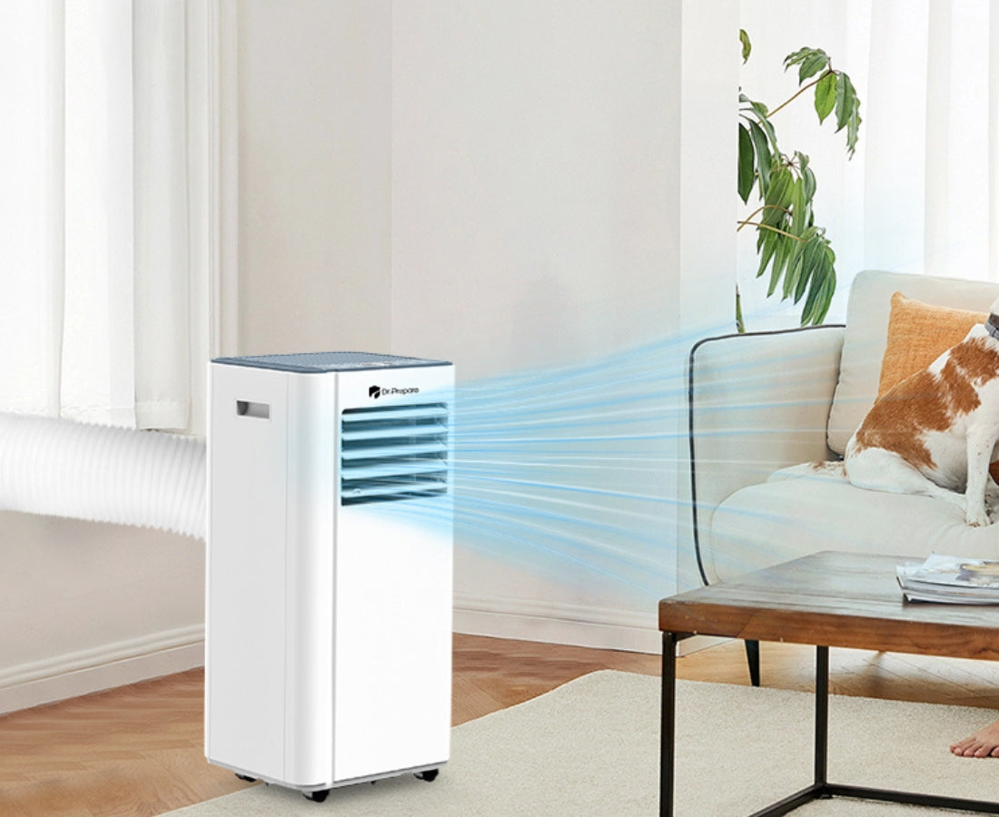 Dr.Prepare 4-in-1 portable air conditioner equipped with smart app remote control for efficient, instant cooling, allowing you to pre-cool your room even when you’re away.