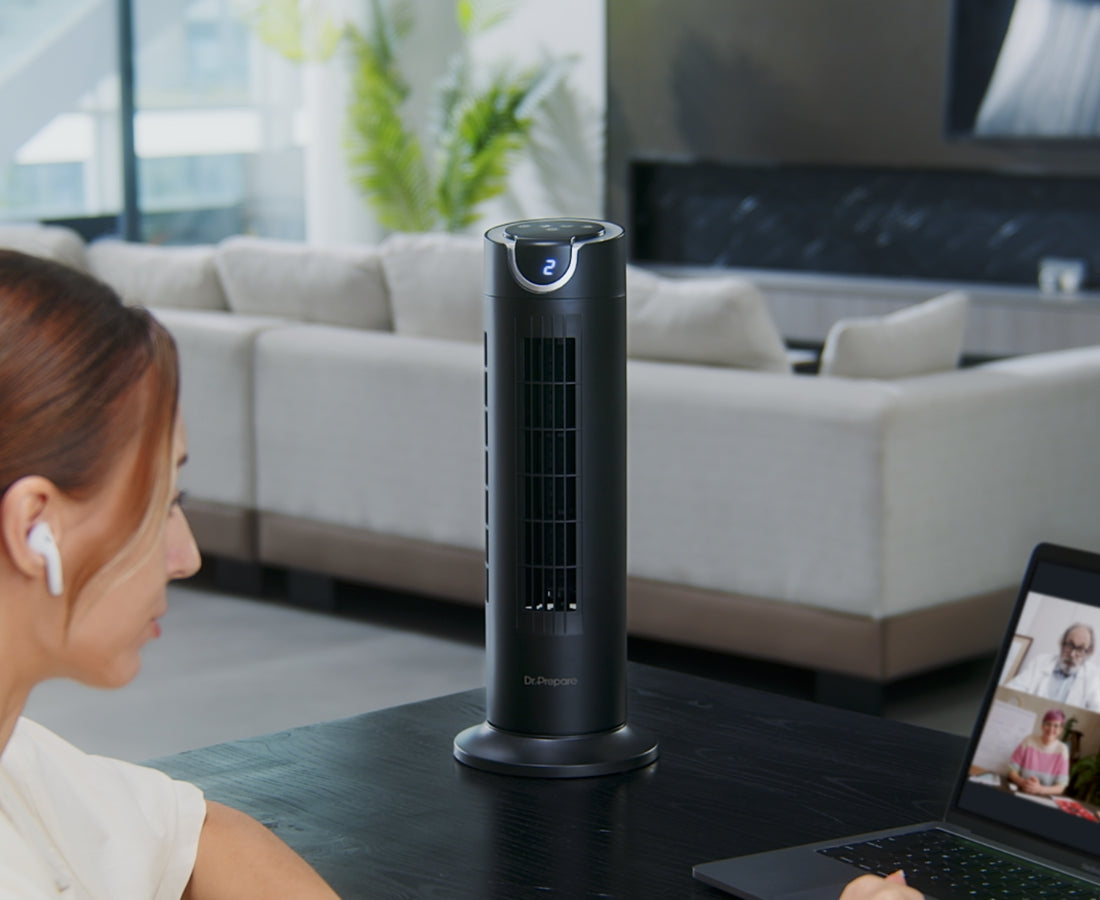 Dr.Prepare tower fans with quiet brushless motor, wide oscillation, and multiple speed settings for efficient cooling and space-saving design.