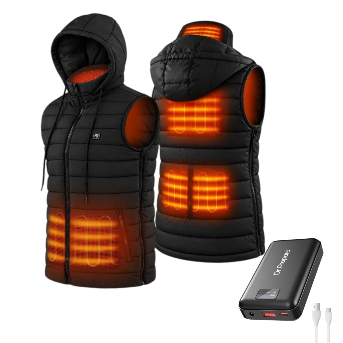 DR.PREPARE Heated Vest with Hooded Outerwear for Men Women S-2XL